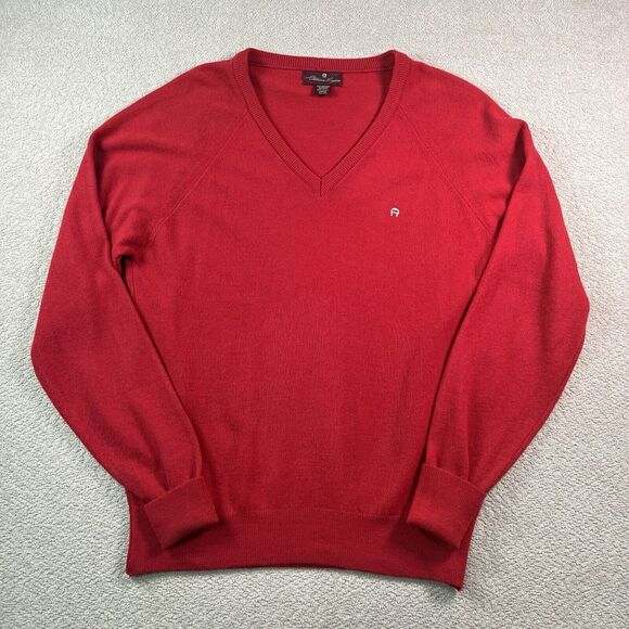 Etienne Aigner Other - Etienne Aigner VTG V-Neck Sweater Mens Large Red Made in USA 100% Orlon Acrylic